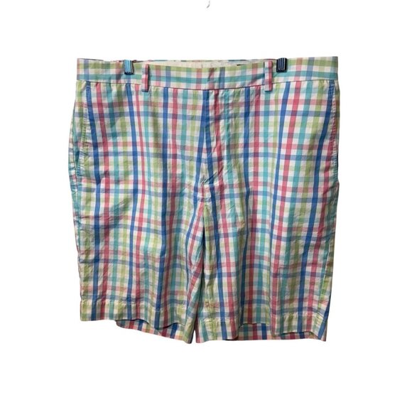 Colorful Plaid Vineyard Vines Mens Flat-Front Shorts W32 Cotton Blend - Picture 1 of 6
